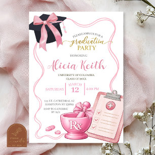 Bow Pink Coquette Girl RX Pharmacy Graduation Invitation