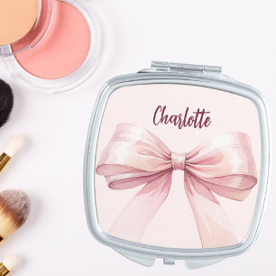 Bow pink elegant compact mirror