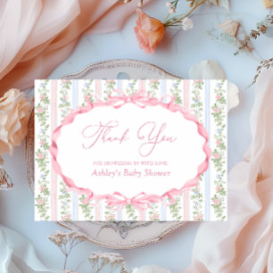 Bow Pink Floral Baby Shower Thank You Card