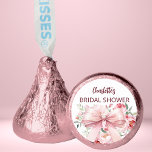 Bow pink florals bloom Bridal Shower Hershey®'s Kisses®<br><div class="desc">A blush pink colored background. Decorated with a large bow and pink flowers.  Personalize and add the bride's name.</div>
