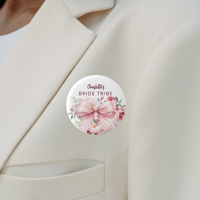 Bow pink florals bloom BriDE Tribe Button (Creator Uploaded)