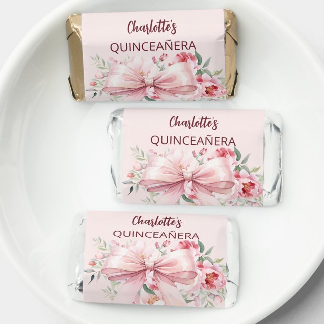Bow pink florals bloom Quinceanera Hershey's Miniatures (Creator Uploaded)