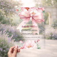 Bow pink florals clear Quinceanera