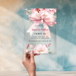 Bow pink florals clear Sweet 16 Acrylic Invitations<br><div class="desc">A clear,  transparent background,  decorated with a large pink bow and pink flowers. Personalize and add a name and party details.</div>