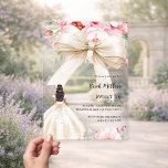 Bow pink florals dress cream clear Sweet 16 Acrylic Invitations<br><div class="desc">A clear,  transparent background,  decorated with a large cream colored bow,  pink flowers and a girl in a cream colored dress. Personalize and add a name and party details.</div>
