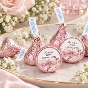 Bow pink florals First Communion girl Hershey®'s Kisses®