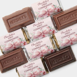 Bow pink florals girl First Communion Hershey's Miniatures