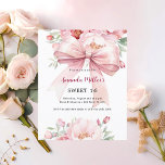 Bow pink florals Sweet 16 invitation<br><div class="desc">An elegant white background,  decorated with a large pink bow and pink flowers. Personalize and add a name and party details.

Back: soft pink background. 

1 sheet = 1 invitation printed edge to edge.</div>