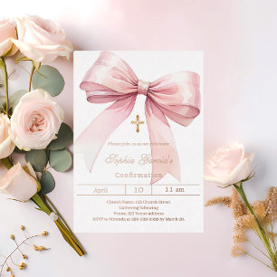 Bow pink girl rose gold Confirmation Foil Invitation