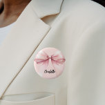 Bow pink name tag button<br><div class="desc">A soft blush pink colored background. Decorated with a large bow.  Personalize and add your name.   Black handwritten style script.</div>