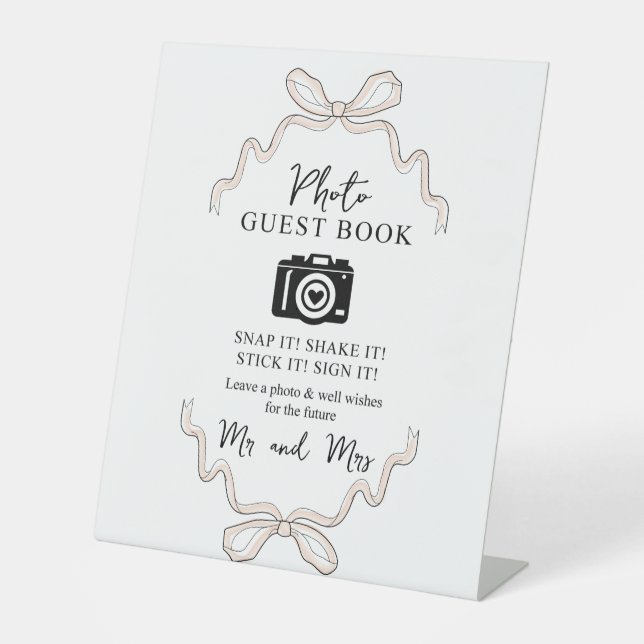 Bow pink Photo Guest Book Camera Sign (Front)