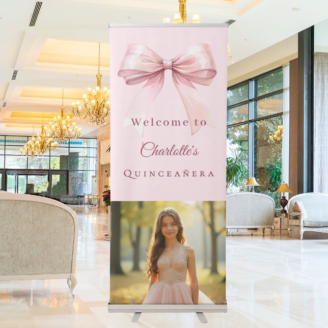 Bow pink photo Quinceanera welcome Retractable Banner (Creator Uploaded)