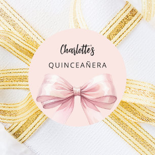 Bow pink Quinceanera Classic Round Sticker