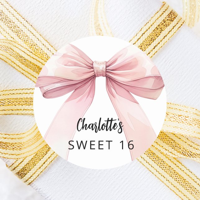 Bow pink Sweet 16 Classic Round Sticker (Creator Uploaded)