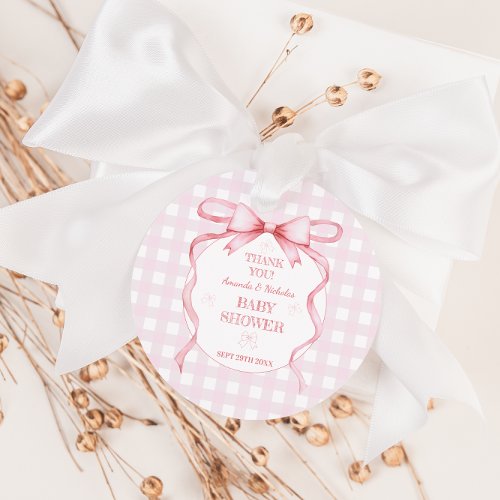 Bow Pink Watercolor Vintage Gingham Thank You Favor Tags