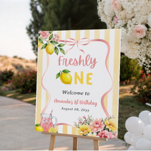 Bow Pink Yellow Lemon Freshly One First Birthday Foam Board