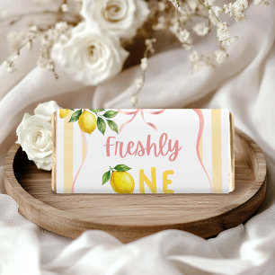 Bow Pink Yellow Lemon Freshly One First Birthday Hershey Bar Favors