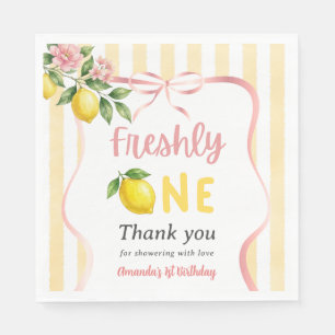 Bow Pink Yellow Lemon Freshly One First Birthday Napkins