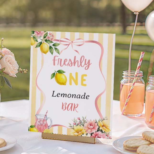 Bow Pink Yellow Lemon Freshly One First Birthday Poster (Creator Uploaded)