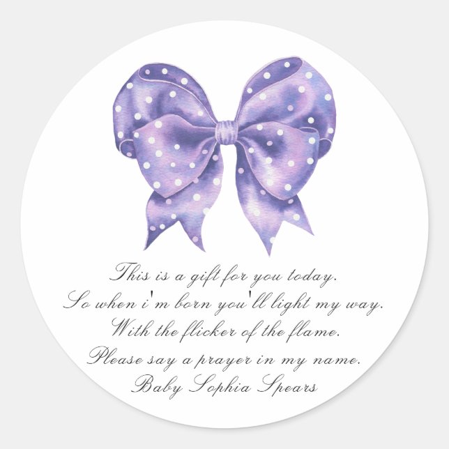 Bow Polka Dot Baby shower - Prayer candle label (Front)