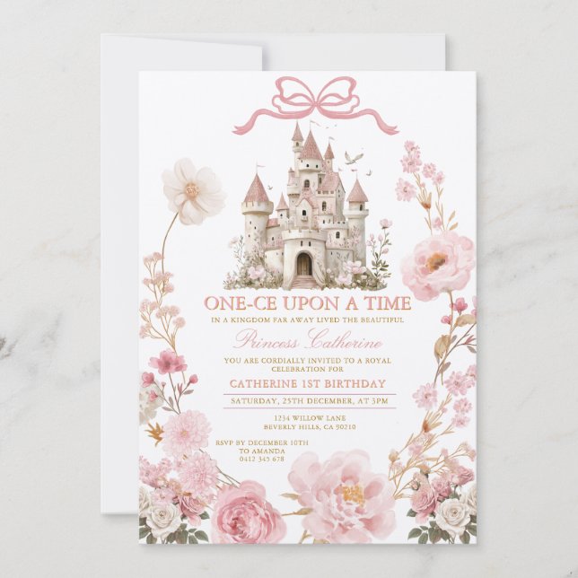 Bow Princess ONE-CE Upon a time birthday Castle Invitation (Front)