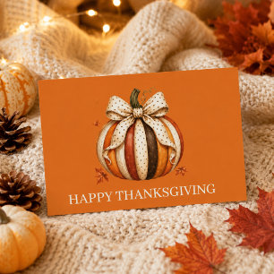 Bow Pumpkin Personalized Happy Thanksgiving Card
