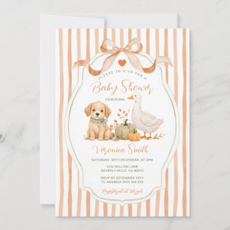 Bow Puppy Duck Pumpkin Farm Fall Baby Shower Invitation
