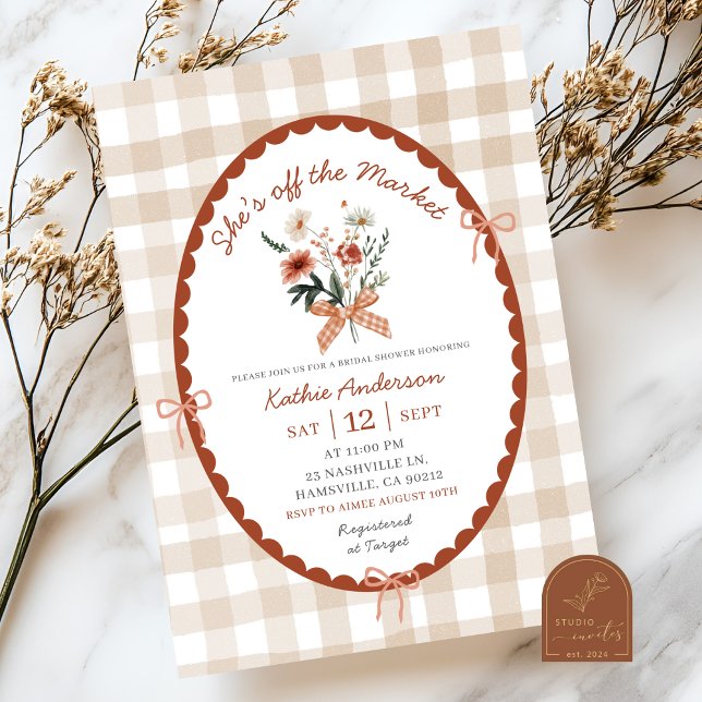 Bow Red Gingham Illustration Farmers Market Bridal Invitation (Creator Uploaded)