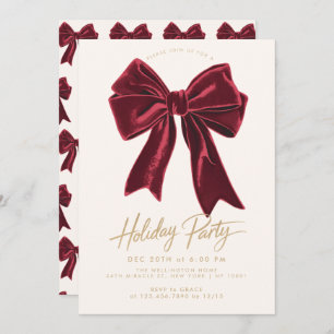 Bow Red Velvet Bow Elegant Holiday Christmas Party Invitation