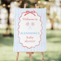 Bow Red White and Due Baby Shower Sign