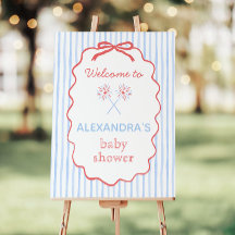 Bow Red White and Due Baby Shower Sign