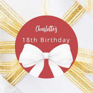 Bow red white Birthday Classic Round Sticker