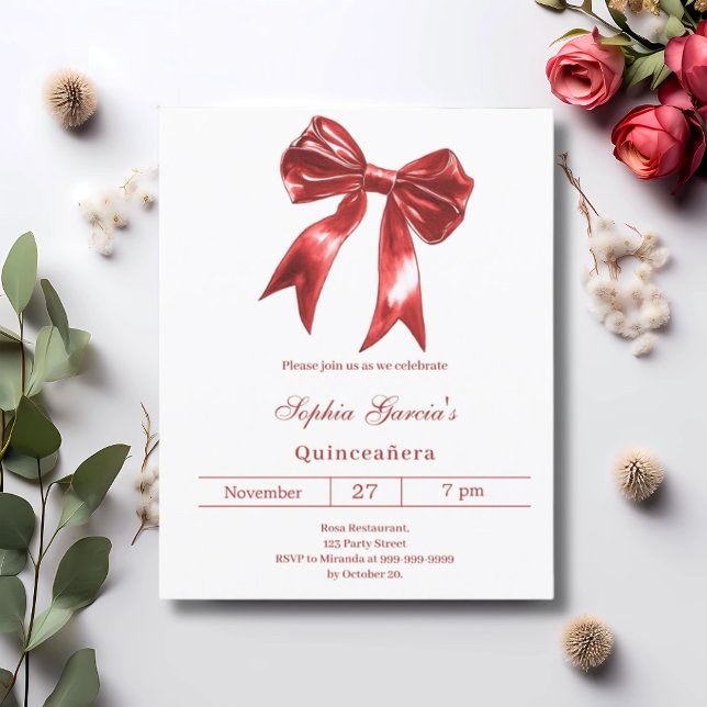 Bow red white Quinceanera invitation (Creator Uploaded)