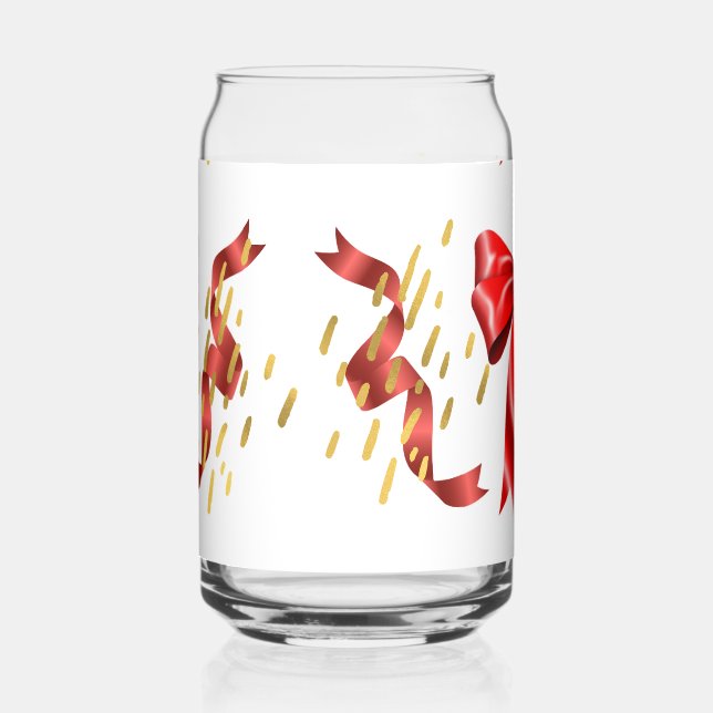 bow red with gold dots can glass (Front)