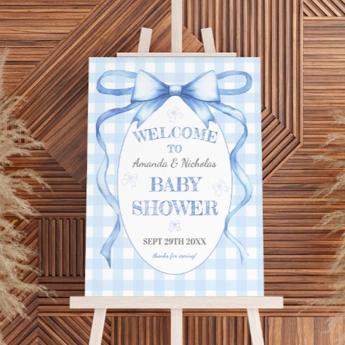 Bow Ribbon Blue Watercolor Baby Boy Shower Welcome Foam Board