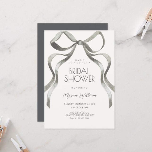 Bow ribbon bridal shower invitation (Front/Back In Situ)