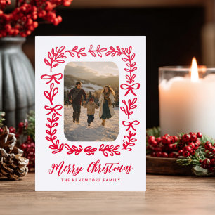 Bow Ribbon Christmas Frame Photo Holiday Letterpress Photo Cards