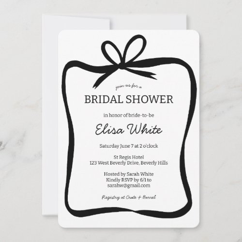 Bow Ribbon Frame Bridal Shower CUSTOM QR Code Invitation