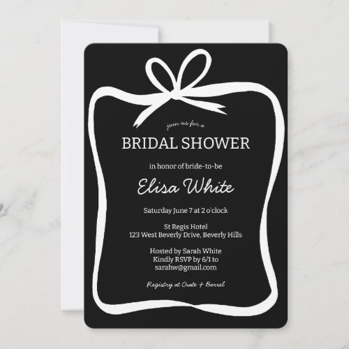 Bow Ribbon Frame Bridal Shower CUSTOM QR Code Invitation