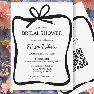 Bow Ribbon Frame Bridal Shower CUSTOM QR Code Invitation