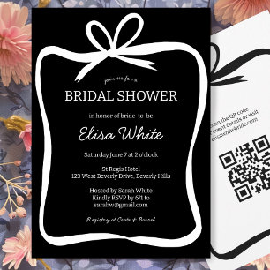 Bow Ribbon Frame Bridal Shower CUSTOM QR Code Invitation