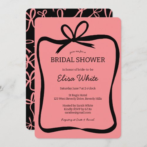 Bow Ribbon Frame Elegant Bridal Shower CUSTOM  Invitation