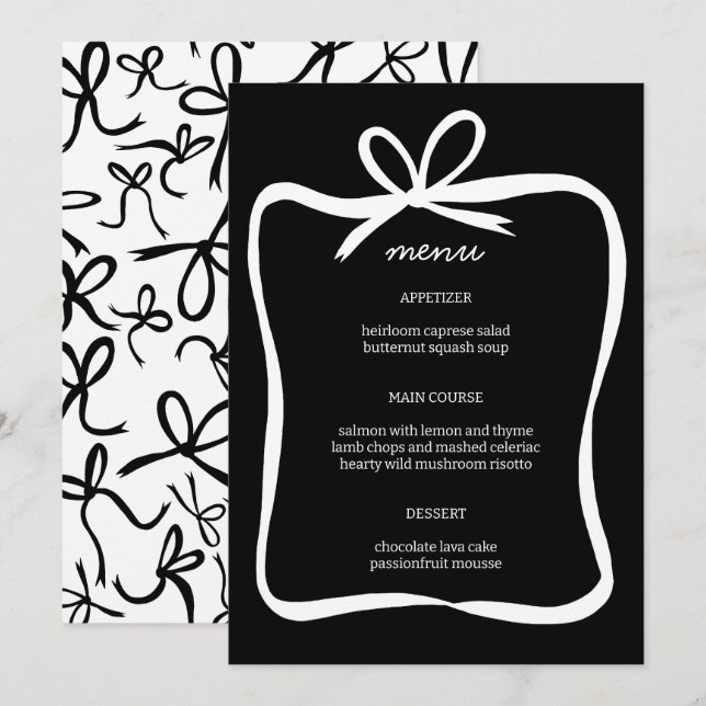 Bow Ribbon Frame Elegant Bridal Shower CUSTOM  Menu (Front/Back)