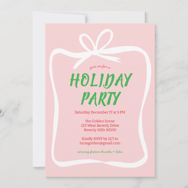 Bow Ribbon Frame Holiday Christmas Party CUSTOM  Invitation (Front)