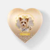 Bow Ribbon Glittering Pet Memory Photo Gold