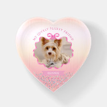 Bow Ribbon Glittering Pet Memory Photo Pink