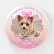 Bow Ribbon Glittering Pet Memory Photo Pink