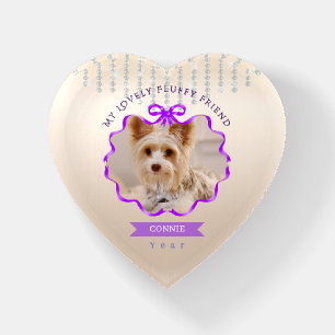Bow Ribbon Glittering Pet Memory Photo Purple Paperweight