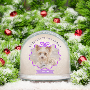 Bow Ribbon Glittering Pet Memory Photo Purple Snow Globe