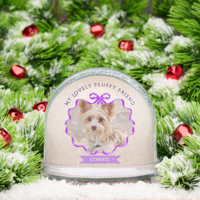 Bow Ribbon Glittering Pet Memory Photo Purple Snow Globe (Christmas)